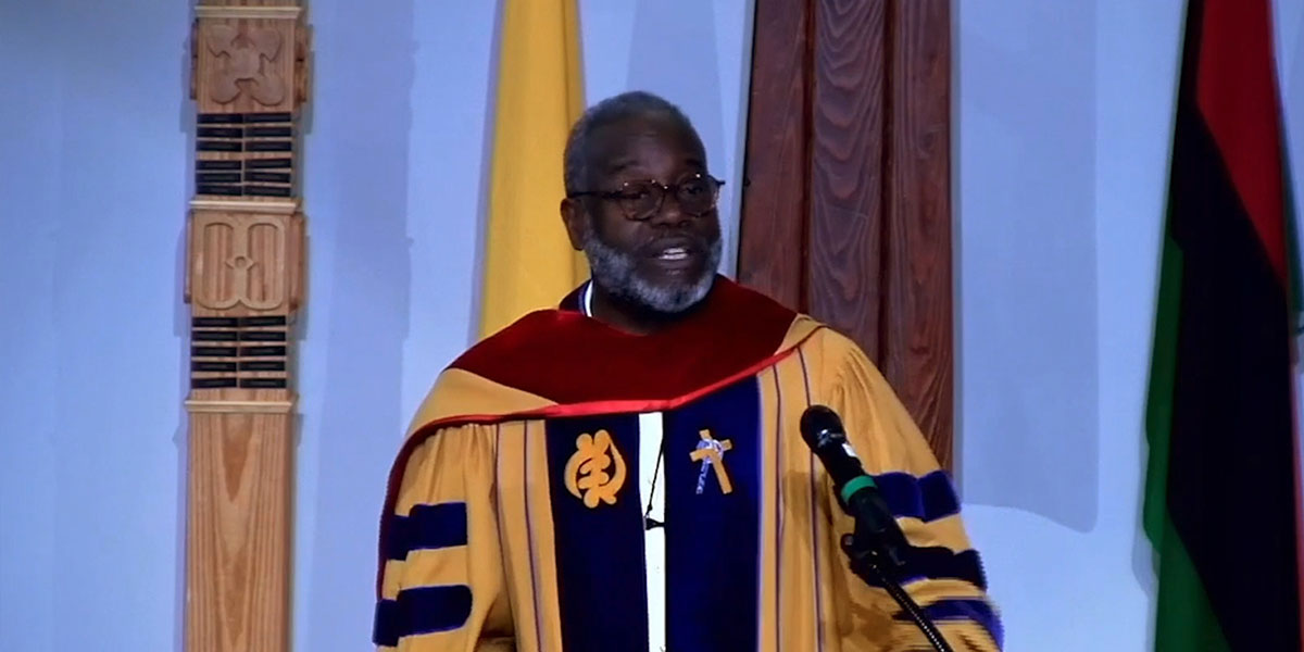 The Rev. Dr. Mark Lomax led worship to open the fourth day of plenary meetings at the 225th General Assembly of the Presbyterian Church (U.S.A.) on July 8, 2022. 