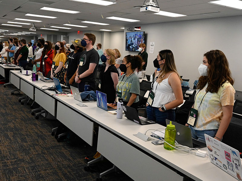  Young Adult Advisory Delegates participate in Plenary 1 at the 225th General Assembly on June 18, 2022. (Photo by Rich Copley) 