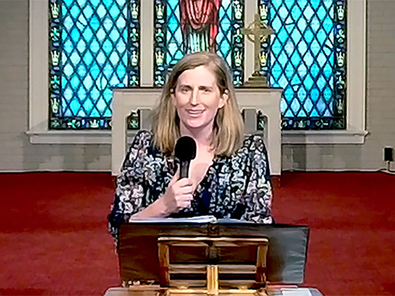 The Rev. Kate Murphy led worship to open the second day of plenary meetings at the 225th General Assembly of the Presbyterian Church (U.S.A.) on July 6, 2022. 