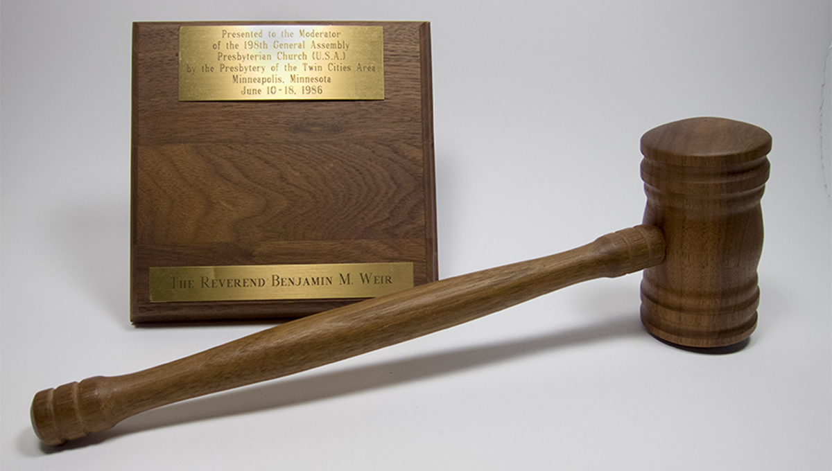 Moderator’s gavel from the 198th General Assembly in Minneapolis, 1986