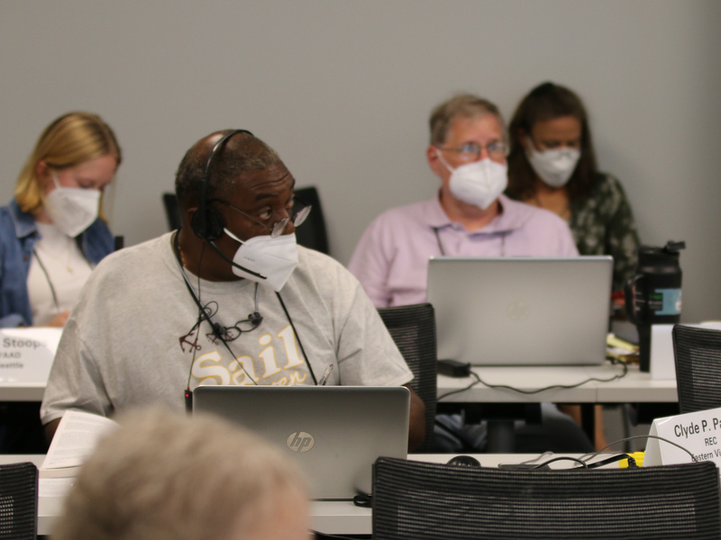 Clyde P. Parker of the Presbytery of Eastern Virginia during a Polity Committee meeting at the 225th General Assembly on June 20, 2022, at the Presbyterian Center in Louisville, Kentucky. (Photo by Randy Hobson) 