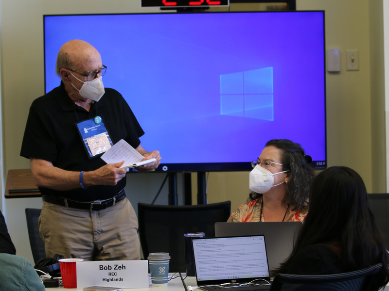 Ruling Elder Bob Zeh presents during the Committee on Ecumenical and Interfaith Engagement meeting on June 27, 2022, at the 225th General Assembly of the Presbyterian Church (U.S.A.) in Louisville, Kentucky. (Photo by Randy Hobson) 