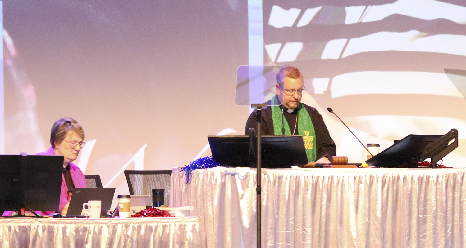 GA226 Co-Moderator the Rev. Tony Larson guides the business of the Assembly during the 10th plenary meeting on July 3, 2024.