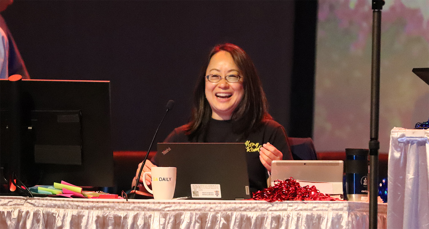 The Rev. Jihyun Oh, Stated Clerk Elect of the General Assembly of the PC(USA) officially takes a seat at the table at the closing of the 226th General Assembly on Thursday. 