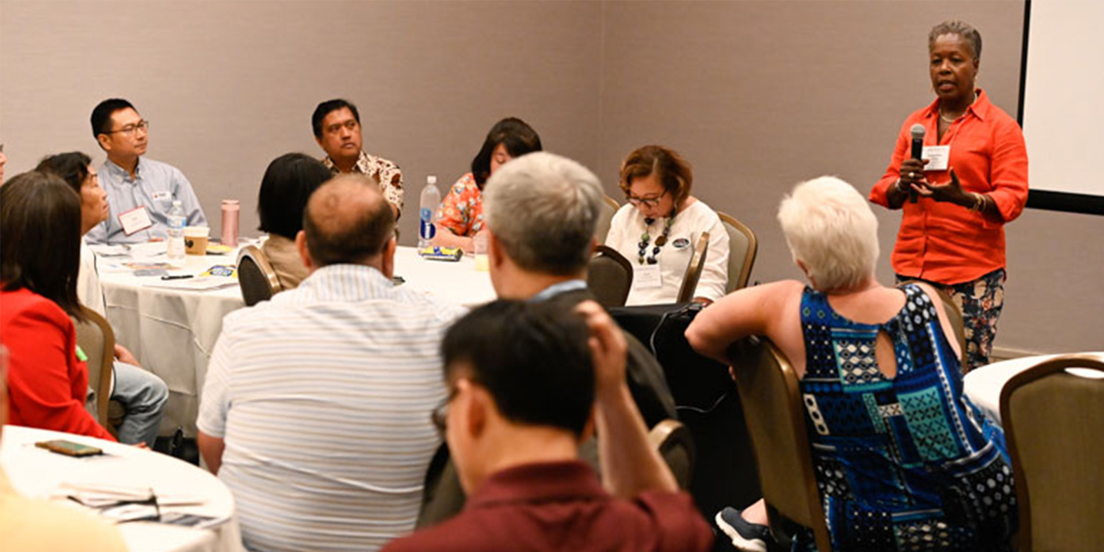 Bridget-Anne Hampden, co-moderator of the A Corp Board, speaks about the work of the Translation Task Force during a Big Tent listening session Thursday. (Photo by Rich Copley)