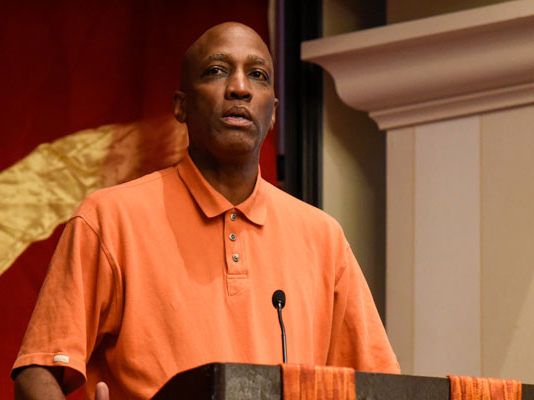 The Rev. Dr. J. Herbert Nelson, II, Stated Clerk of the Presbyterian Church (U.S.A.), welcomes nearly 800 Presbyterians to Big Tent Thursday. (Photo by Rich Copley)