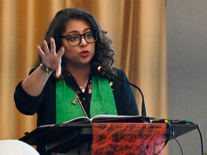 Ruling Elder Vilmarie Cintrón-Olivieri, co-moderator of the 223rd General Assembly, preached during the Convocation for Communities of Color. (Photo by Rich Copley)