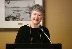 Elder Margaret Haney, acting interim executive, addresses the Synod of the Covenant luncheon. 