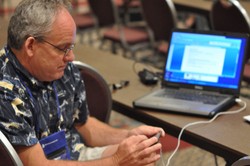 A man uses an iPhone