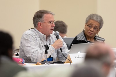 E. Quinn Fox addresses Committee 06 - Church Polity and Ordered Ministry - at the 223rd General Assembly.