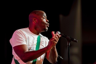 The Rev. Alonzo Johnson leads a teach-in while others march in a Public Witness event at the 223rd General Assembly.