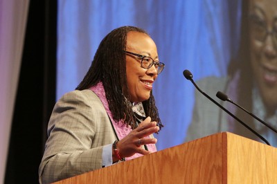 The Rev. Floretta Barbee-Watkins delivers sermon "The Radical Difference" during Thursday's worship service.