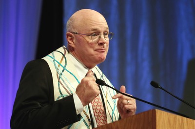 Don Meeks, senior pastor of Greenwich Presbyterian Church in Northern Virginia, preaches during Friday morning worship at the 223rd General Assembly.