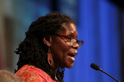 Y. Dianna Wright, Moderator of General Assembly Procedures, speaks during Saturday morning's plenary at the 223rd General Assembly.