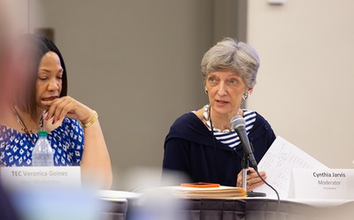 Veronica Goines, vice-moderator, and Cynthia Jarvis, moderator, of the Assembly Committee on the Way Forward. 