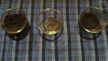 A bowl with gunpowder (center) accompanies two bowls of ashes during Ash Wednesday services at St. Mark Presbyterian Church in Newport Beach, Calif.