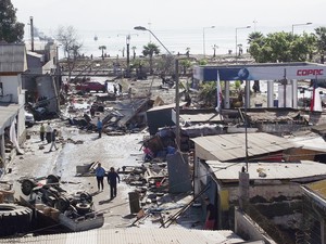 The Avenida Baquedano section of Coquimbo, Chile, destroyed and flooded by the tsunami of Sept. 16, 2015 following an 8.3 magnitude earthquake.