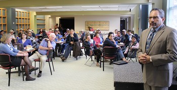 Presbyterian Mission Agency Interim Executive Director Tony De La Rosa speaks to CIW members at a luncheon hosted by the Presbyterian Hunger Program in Louisville.