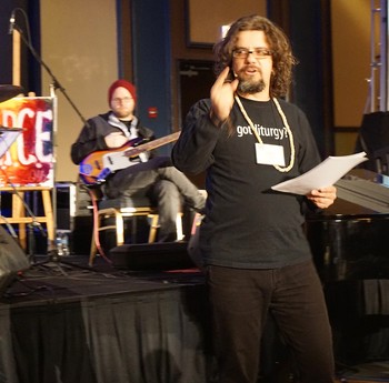 Cláudio Carvalhaes preaches at the Jan. 29 Association of Presbyterian Church Educators (APCE) gathering evening worship.