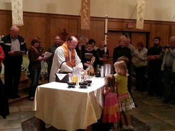 Easter Vigil communion at West Plano (Texas) Presbyterian Church. 