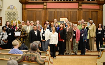 Presbyterian Mission Agency Interim Executive Director Tony De La Rosa stands with those recognized as Pillars of the Church at the recent CPJ Training Day in Washington, D.C.