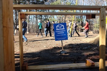 A sign for the Natick Community Garden, on the grounds of Hartford St. Presbyterian Church.