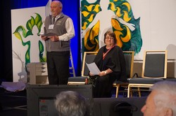 Beth Hayes with the Rt. Rev. Sam Gray, Bishop of the Moravian Church Southern Province