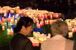 Pilgrims at Hiroshima Day observances in Japan.