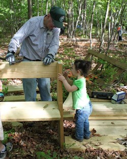 From generation to generation: planning project leader Sang Park works alongside a granddaughter of former Camp Holmes interim acting director William Key.