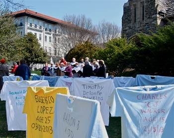 A Memorial to the Lost, consisting of 176 T-shirts, one representing each person who died from gun violence in Metropolitan Washington in 2013