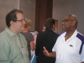 The Revs. Peter Sanders (left) and Hal Bennett (right) talk about the “For Such a Time as This” program after they were commission as pastoral residents in the Class of 2013.