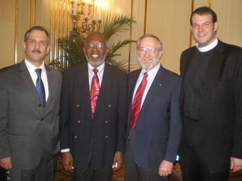 representatives of MPC’s sponsoring denominations (left to right): Vladimir Shaporenko, United Methodist Church; Charles Jones, American Baptist Churches; Gary Payton, PC(USA), Pastor Matthew Laferty. Not pictured: Duncan Hanson, Reformed Church in America; Arden Haug, Evangelical Lutheran Church in America.