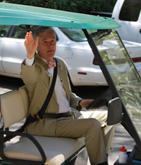 New Montreat President Pete Peery frequently uses an electric cart to make his rounds of the Montreat Conference Center.