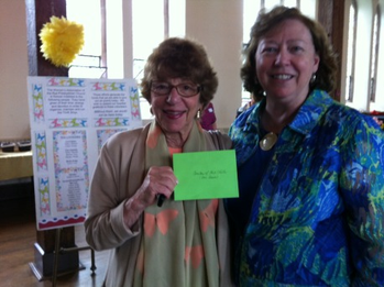 Anne Spindel and Pat Hart of Caritas of Port Chester with their $1,000 grant from the Rye Presbyterian Church Women's Association.