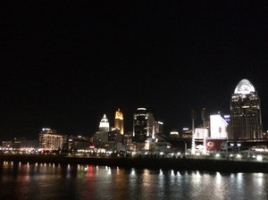 Cincinnati's skyline as seen from the Belle of Cincinnati on the Ohio River during the Pleasant Ridge 225th anniversary cruise.