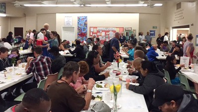 Sunday evening 'Hot Meals' dinner at Calvary Presbyterian Church in Riverside, California.