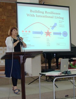 The Rev. Dr. Laurie Kraus, coordinator for Presbyterian Disaster Assistance, leads a training session for ministers gathered in Lebanon.