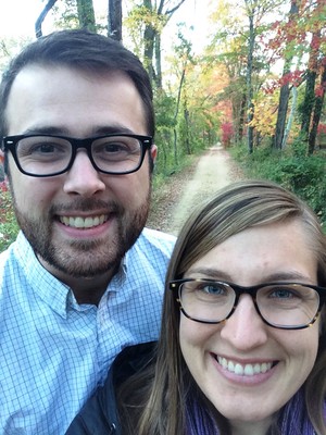 Dexter and Liz Kearny on a trail in Princeton, N.J.