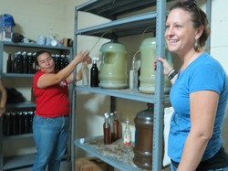 two women smiling at winery