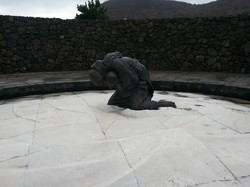 This statue commemorates a woman and child who were chased out of their village in the winter. Their bodies were found in a frozen snow bank later. 