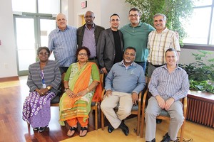 The 2015 International Peacemakers. (Front, l-to-r) Berthe Nzeba, Sushma Ramswami, Saman Perera, Deon Snyman. (Back, l-to-t) Edelberto Valdés Fleites, Jerome Bizimana, Rami Al Maqdasi, Ashraf Tannous, Hendrik Shanazarian. Not pictured: Vartkes Kassouni.