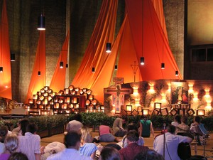 Prayer in Taizé church in July 2006.