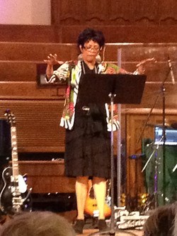 Toby Gillespie-Mobley preaches during opening worship of The Fellowship Community national conference in San Diego, Cal.