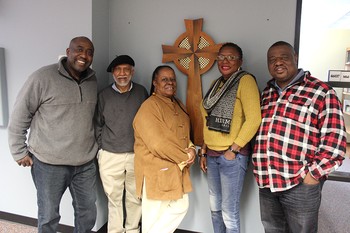 Presbyterian Mission Agency staff hosted representatives from Sierra Leone. (Left to Right) Valery Nodem, PHP international associate; Winston Carro, WAI program director; Cynthia White, SDOP coordinator; Ebun James-DeKam and Luke Asikoye, PDA international associate. 