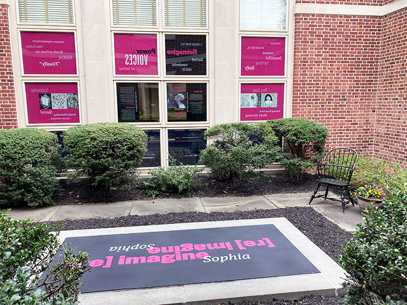 The exhibit also can be seen in the society’s courtyard. Photo by Kristen Gaydos. 