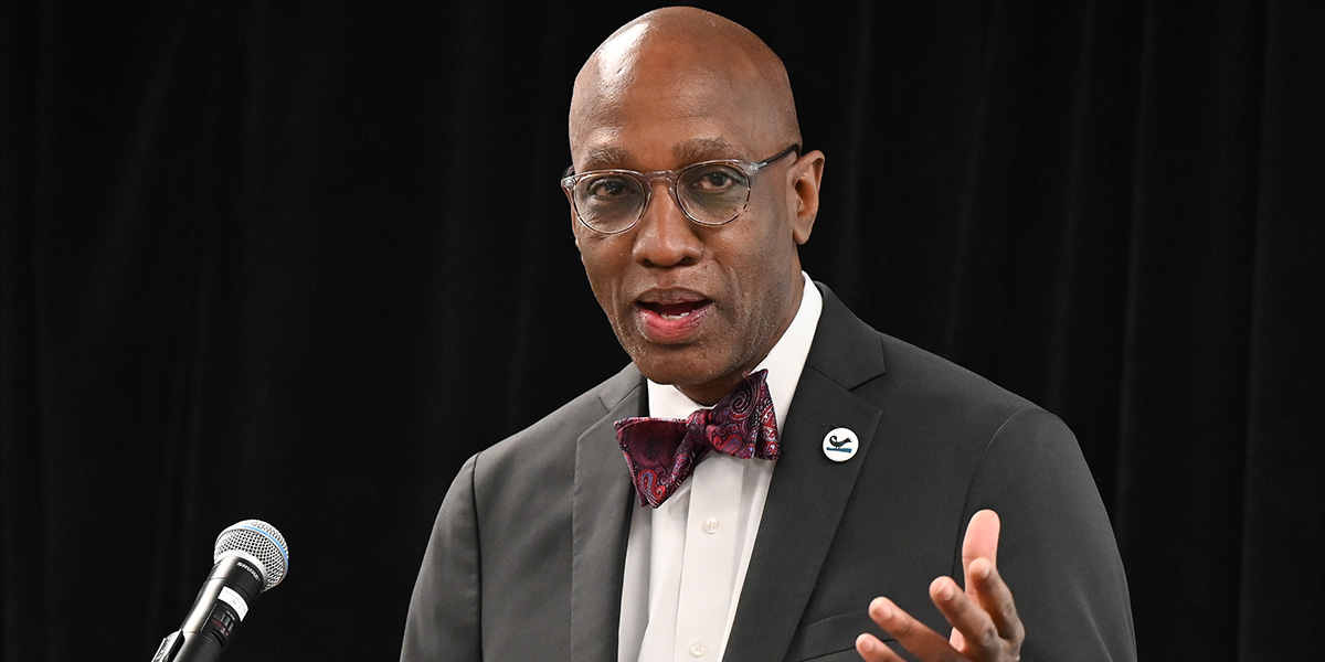 The Rev. Dr. J. Herbert Nelson, Stated Clerk of the General Assembly, gives a report during Plenary 2 of the 225th General Assembly on June 18, 2022. (Photo by Rich Copley). 