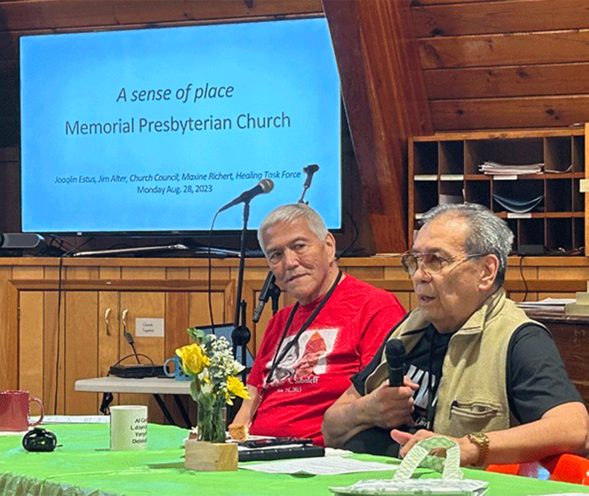 Sasha Soboleff and Royal DeAsis participate in one of the first discussions between the interagency delegation and the Healing Task Force. Photo by Jermaine Ross-Allam