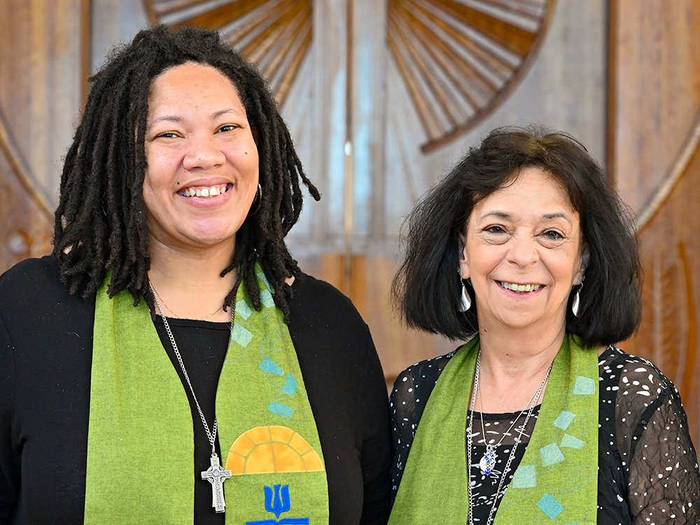 Co-Moderators of the 225th General Assembly (2022), The Rev. Ruth Faith Santana-Grace and Rev. Shavon Starling-Louis, at the 225th General Assembly in Louisville, KY. Photo by Rich Copley. 