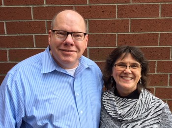 Chantal Atnip (right), standing for Moderator of the 223rd General Assembly (2018) with Vice Moderator running mate Ken Hockenberry (left).