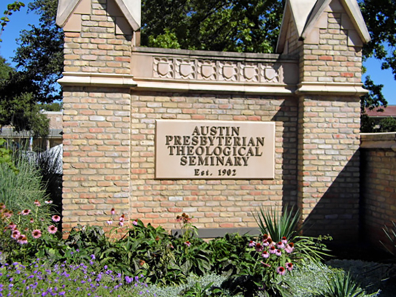 Sign at Austin Presbyterian Theological Seminary. Photo by Margaret W. Miller. 